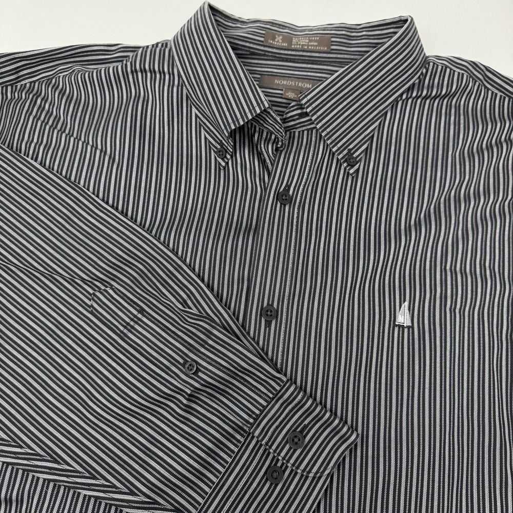 Nordstrom Shirt Mens 2XL Black White Stripe Classic Fit Non Iron Button Down - Picture 2 of 8